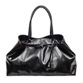 Glossy black oversized soft leather tote bag with long shoulder straps and reflective finish - Large / Black