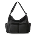 Bolso bandolera retro de lona negra con múltiples bolsillos y correa ajustable - Negro