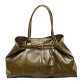 Olive green large capacity vintage soft leather tote bag with elegant buckle detail - Large / Green