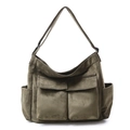Bolso bandolera retro verde oliva con bolsillos grandes y textura suave de lona - Verde