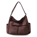 Bolso bandolera de lona minimalista en marrón café oscuro con acabado de ante - Marrón