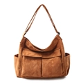 Bolso tote de lona de ante marrón con bolsillos delanteros y gran capacidad - Marrón