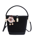 Bolso cubo retro negro de ante con un colgante de peluche y correa desmontable - Negro