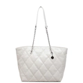 White quilted tote bag with silver chain straps and metallic charm for daily commute - Off White
