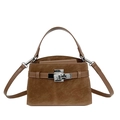 Elegante borsa a mano in pelle scamosciata marrone con manico e tracolla rimovibile - Marrone