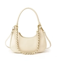 Beige faux leather hobo bag with decorative metal chain and adjustable shoulder strap - Off White