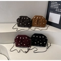 Trendy studded cloud chain bags in coffee, caramel, burgundy and black leather - Black