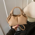 Chic camel cloud bag in textured leather with top handle and detachable shoulder strap - Brown