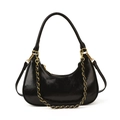 Bolso hobo retro negro brillante con cadena dorada gruesa y silueta de media luna - Negro
