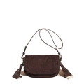 Dark brown suede saddle bag for women with dual leather and woven shoulder straps - Brown