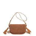 Brown faux suede saddle bag with adjustable leather and wide fabric shoulder straps - Brown