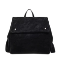 Zaino nero minimalista in pelle scamosciata opaca con grande capacità e patta - Nero
