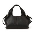 Bolso de mano clásico de cuero negro con textura de lichi y correa de hombro ajustable - Negro