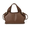 Bolso bandolera retro de cuero marrón oscuro tipo dumpling con asa ancha y dorado - Marrón