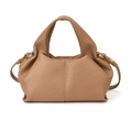 Bolso de mano retro en cuero granulado marrón caramelo con detalles dorados - Marrón