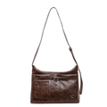 Bolso de hombro vintage marrón de piel PU con gran capacidad, hebilla y bolsillo - café