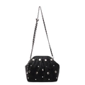 Borsa a tracolla in velluto nero con borchie argentate e sottile catena in metallo - Nero