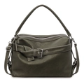 Borsa tote retrò verde oliva da donna con cuciture a contrasto bianche e fibbia argento - Verde