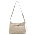 Bolso de hombro minimalista de piel PU beige con gran capacidad y bolsillos frontales - Blanco Roto