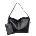 Sac fourre-tout noir minimaliste en similicuir brillant avec petite pochette assortie - Noir