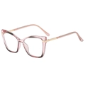 Gafas de ojo de gato retro con montura rosa transparente y patillas doradas - Rosa Negro