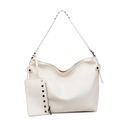 Sac fourre-tout blanc crème avec rivets noirs et pochette zippée assortie au style épuré - Blanc Cassé