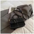 Minimalist black suede crossbody bag with contrast white stitching and gold hardware - No Pendant / Black