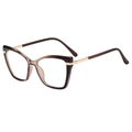 Retro cat-eye blue light blocking glasses with brown gradient frames and gold metal accents - Black and Champagne Frame