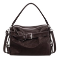 Borsa tote vintage marrone scuro con cuciture a contrasto e spalline regolabili - caffè