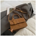 Brown faux leather square crossbody bag with contrast stitching and top handle - No Pendant / Brown
