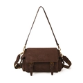 Retro dark brown faux suede crossbody bag with vintage buckle straps and adjustable strap - Brown