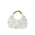 White pleated cloud shoulder bag with a gold metal handle and smooth leather finish - White