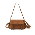 Vintage brown suede messenger bag with gold buckles and dual shoulder strap design - Brown