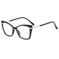 Montura chic de ojo de gato negra con patillas de metal dorado para mujer estilo casual - Marco Negro