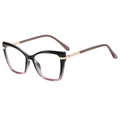 Montura de gafas cat-eye con degradado negro y púrpura y patillas metálicas doradas - Montura Rosa Negra