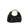 Sac croissant noir au design plissé avec poignée élégante en métal doré - Noir