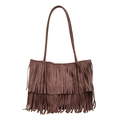 Sac fourre-tout marron en similicuir suédé avec franges et bandoulières style bohème - Marron