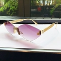 Frameless polygonal sunglasses with purple gradient lenses and gold rhinestone bridge - Gradient Grey