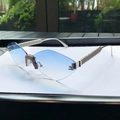 Rimless Y2K sunglasses with blue gradient lenses and rhinestone-encrusted silver metal temples - Double Blue
