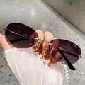 Sleek rimless oval sunglasses with purple gradient lenses and gold metal frames - Gradient Grey