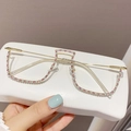 Fashionable gold metal half-frame glasses with pink rhinestones and white pearls - Gold Frame Pearl Pink Rhinestone