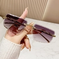 Frameless purple gradient sunglasses with gold metal crocodile decor and diamond cut edges - Gradient Grey