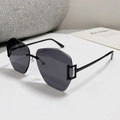 Modern rimless geometric sunglasses with grey gradient lenses and slim black metal temples - Solid Grey