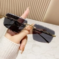 Frameless rectangle sunglasses with gold leopard metal accent and grey gradient lenses - Solid Grey