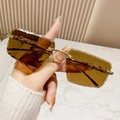 Rimless rectangle sunglasses with brown lenses and golden panther metal ornaments - Transparent Tea