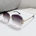 Frameless oversized sunglasses with gradient purple lenses and gold metal temples - Gradient Gray Tea