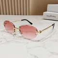 Classic rimless oval sunglasses with pink gradient lenses and golden metal temples - Gradient Burgundy