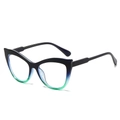 Classic cat-eye glasses frame with blue-green gradient and anti-blue light lenses - Black Green Frame