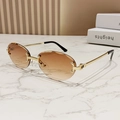 Retro rimless oval sunglasses with brown gradient lenses and gold textured metal temples - Gradient Tea