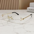 Classic rimless oval sunglasses with gold metal frame and faceted edge lenses - Anti-blue Light Clear
